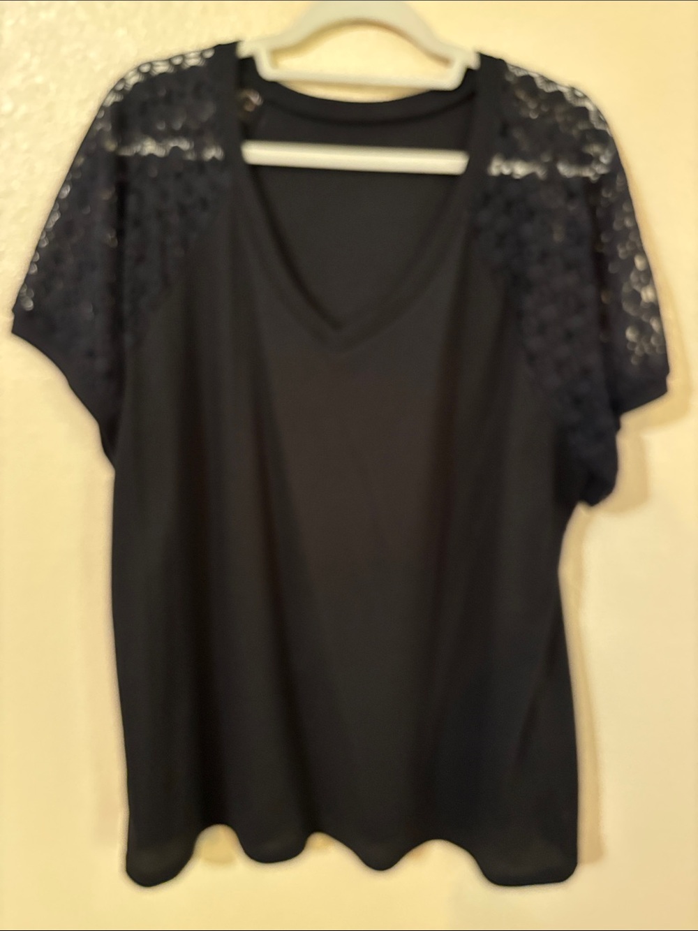 Women’s Black Lace Shoulder V-Neck Women’s Top Size 3X